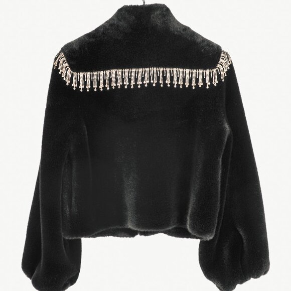 Shrimps Dexter Black Faux Fur Crystal-Embellished Jacket - Picture 3 of 13